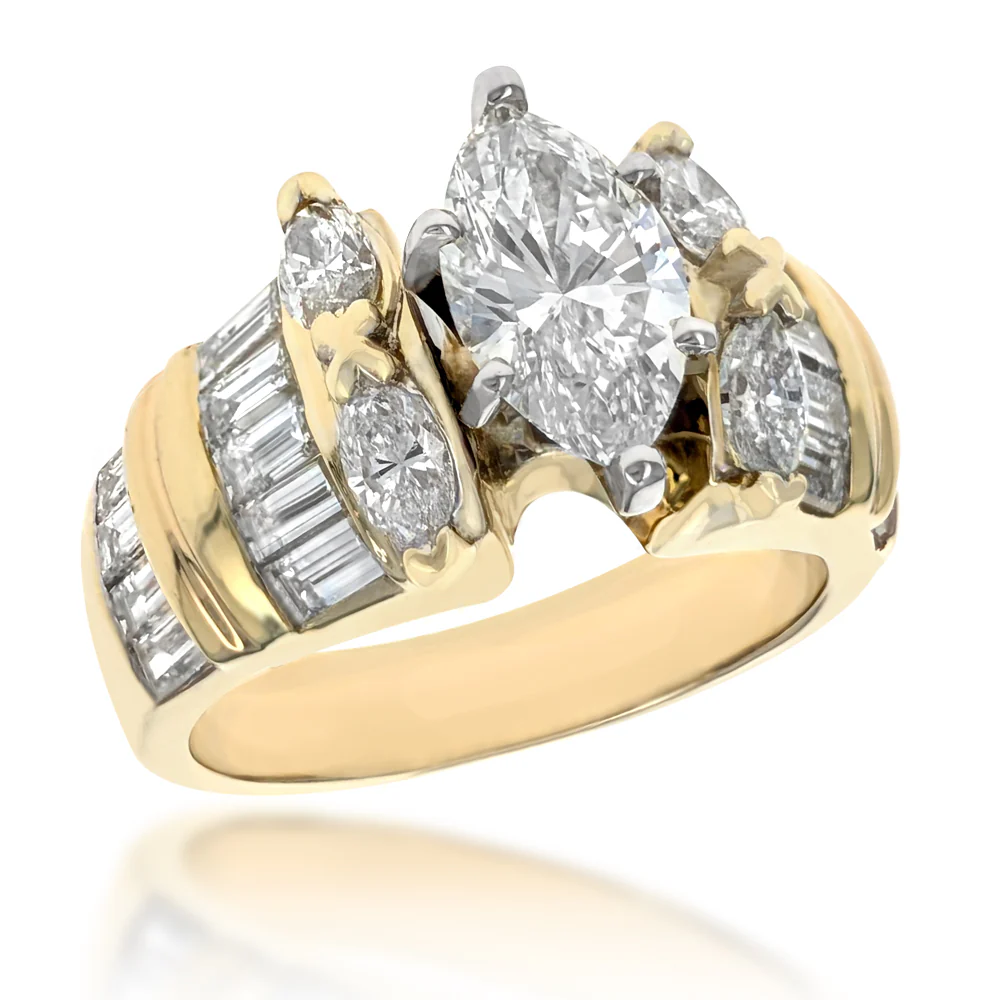 18K Yellow Gold Marquise Brilliant Cut Diamond Engagement Ring