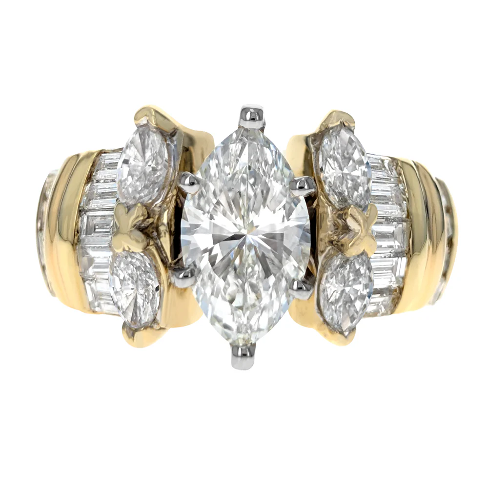 18K Yellow Gold Marquise Brilliant Cut Diamond Engagement Ring - Image 2