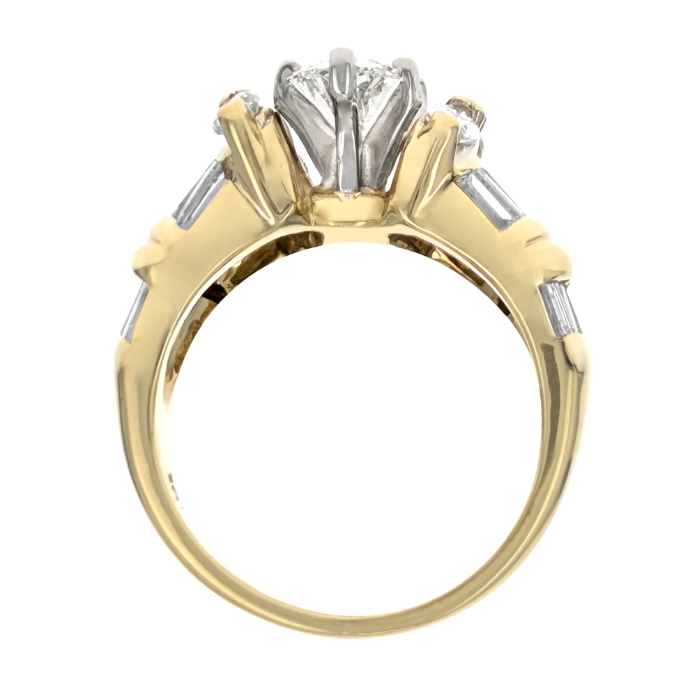 18K Yellow Gold Marquise Brilliant Cut Diamond Engagement Ring - Image 3