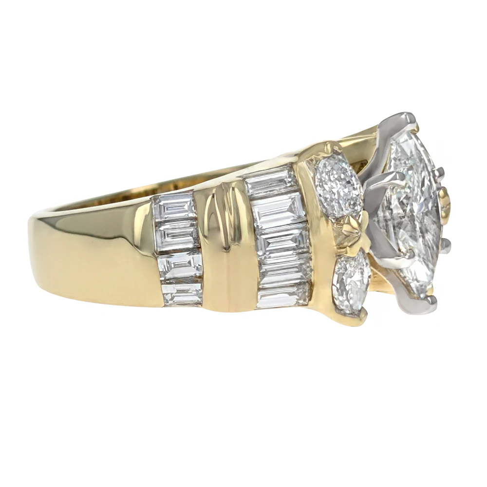 18K Yellow Gold Marquise Brilliant Cut Diamond Engagement Ring - Image 4