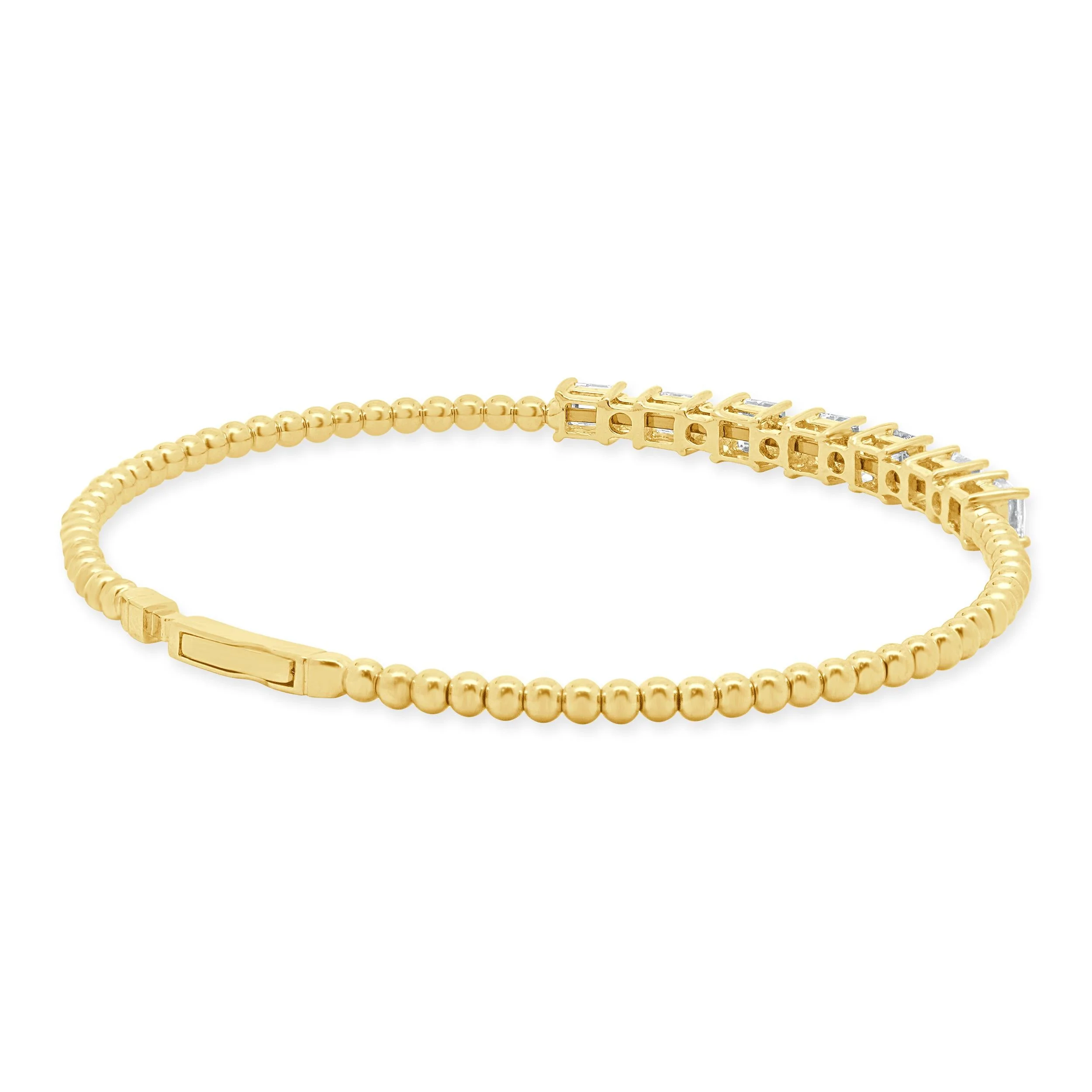 18K Yellow Gold Round and Asscher Cut Alternating Diamond Flex Bracelet - Image 4