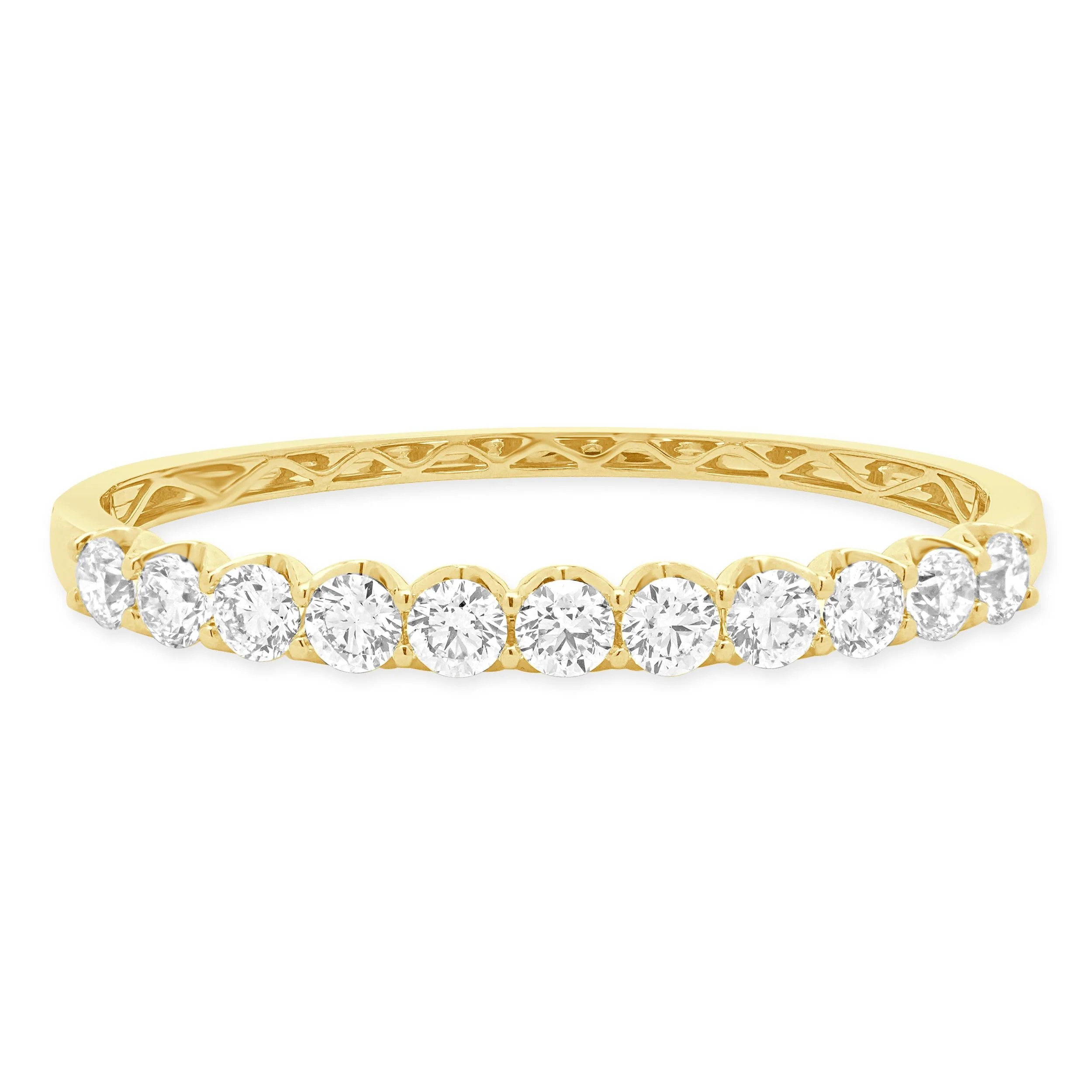 18 Karat Yellow Gold Round Brilliant Cut Diamond Bangle Bracelet