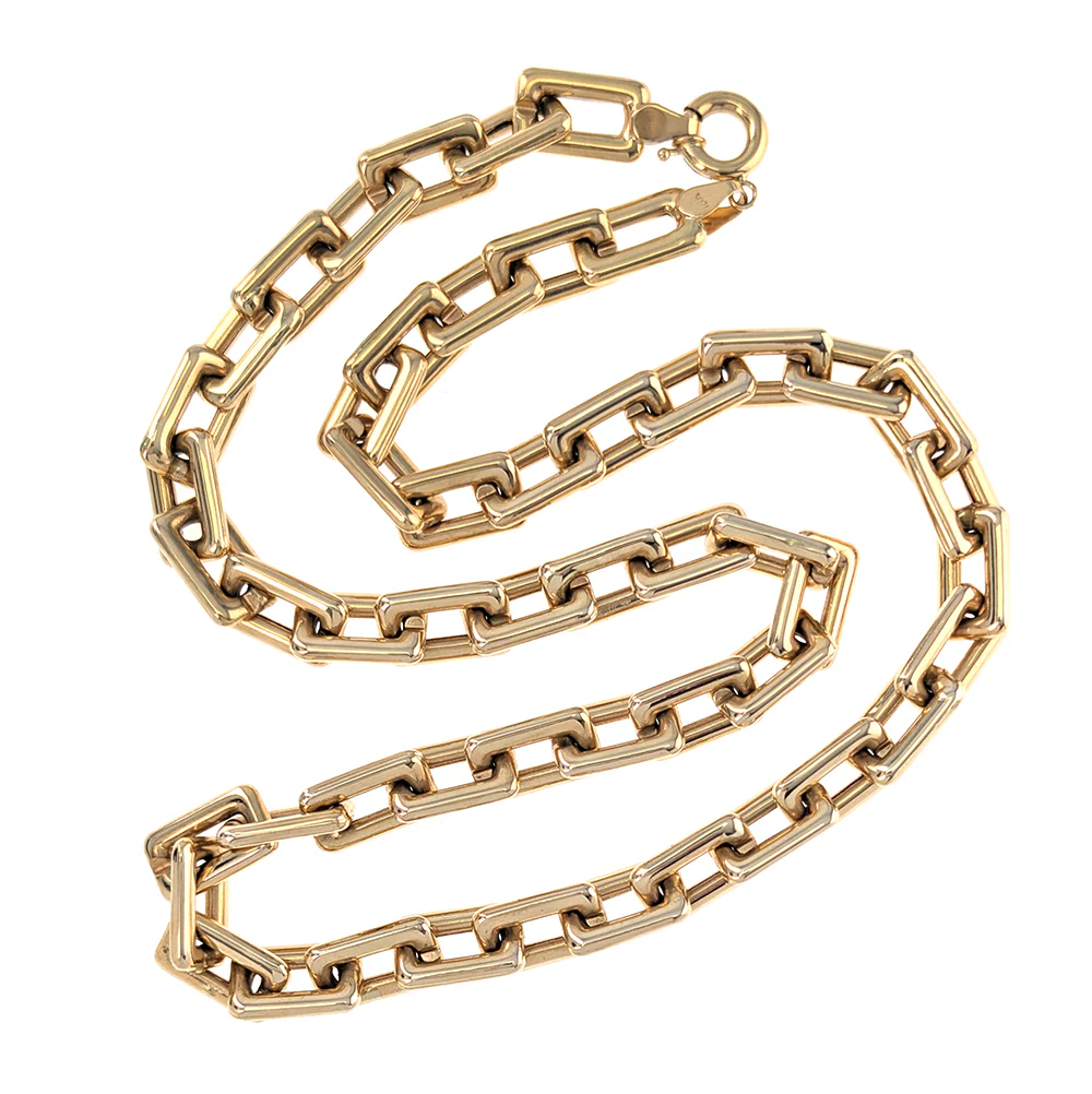 18K Yellow Gold Square Link Paperclip Necklace - Image 2