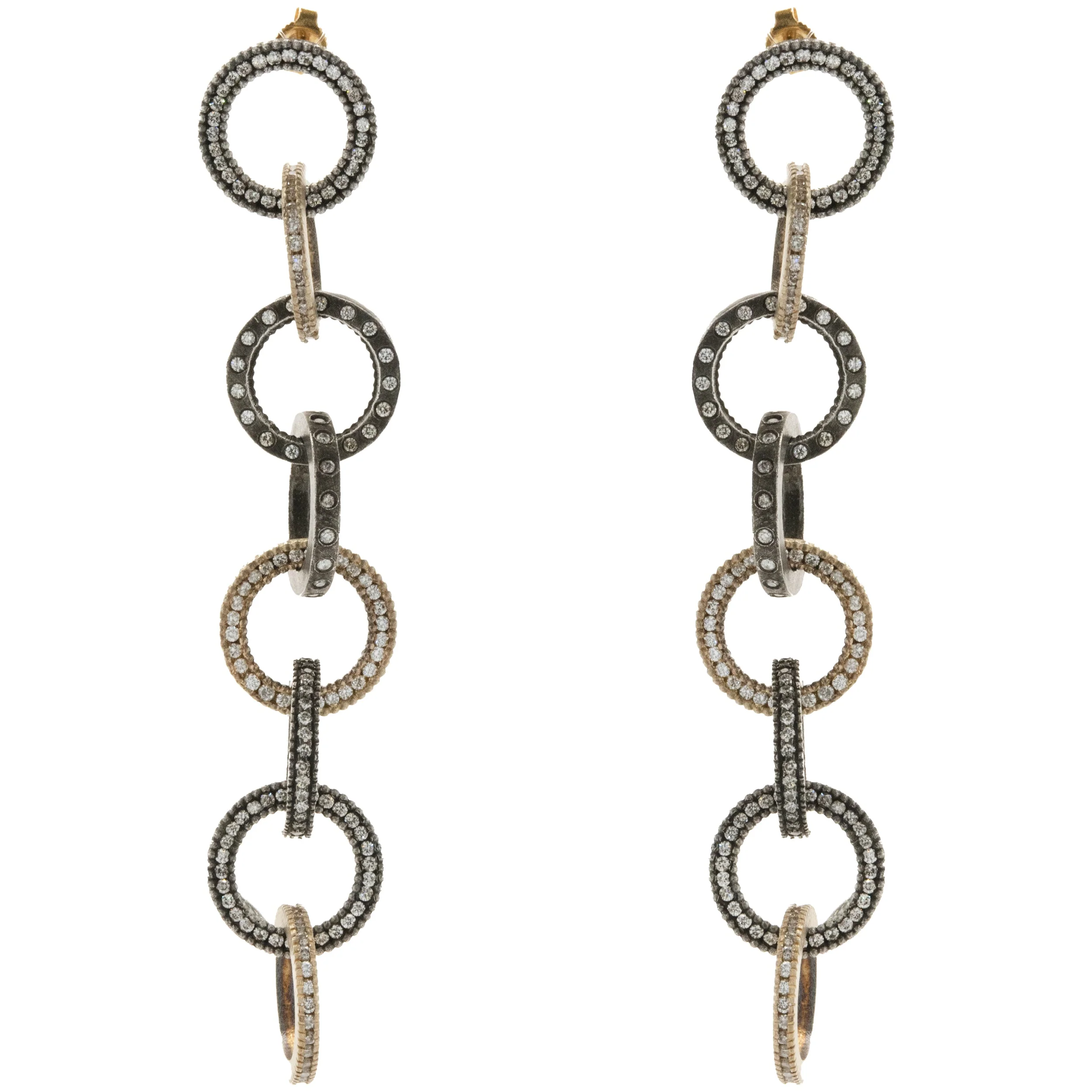 18k Yellow Gold with Black Rhodium Circle Link Earrings