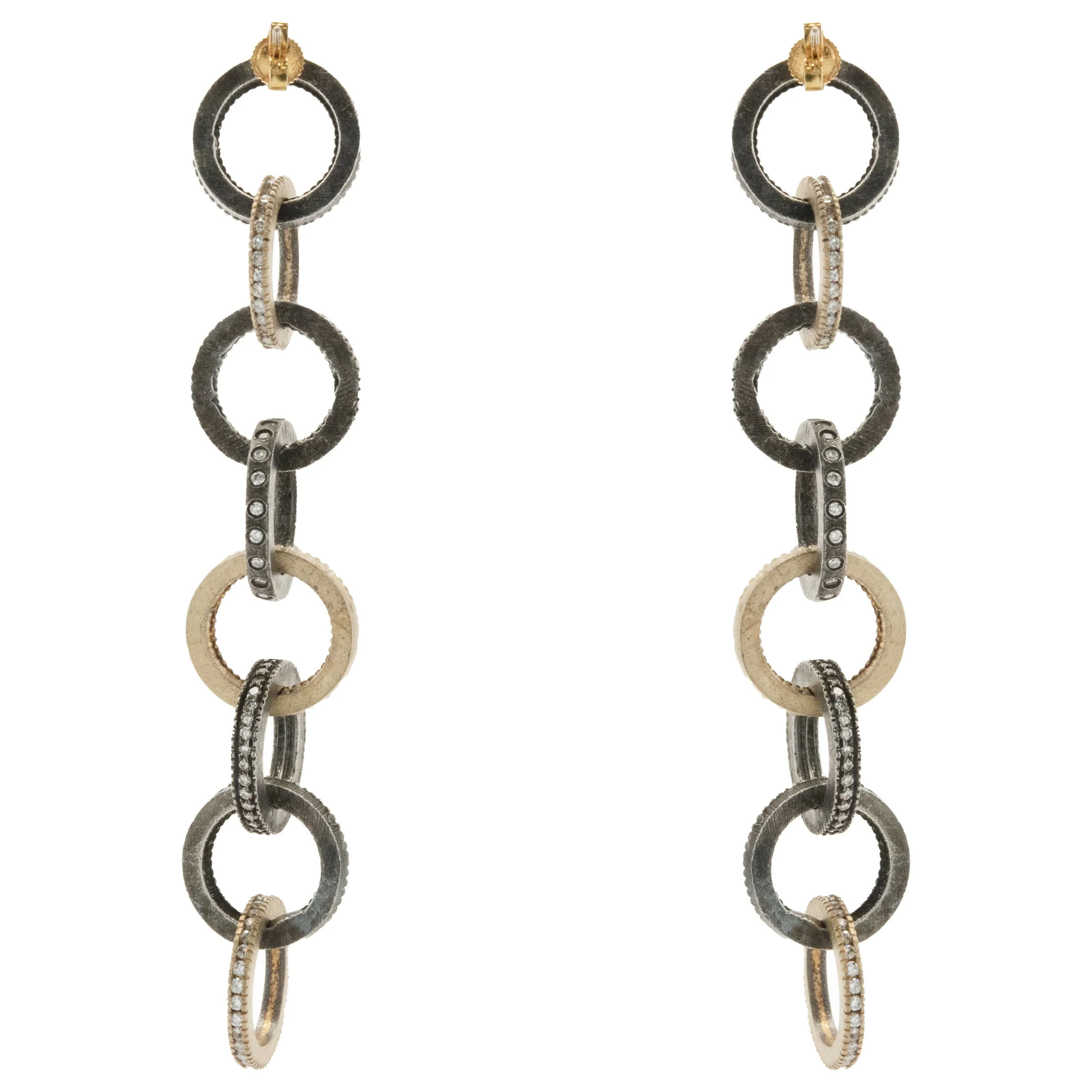 18k Yellow Gold with Black Rhodium Circle Link Earrings - Image 2