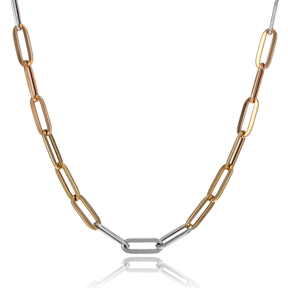 18K Yellow Rose and White Gold Paperclip Chain Necklace