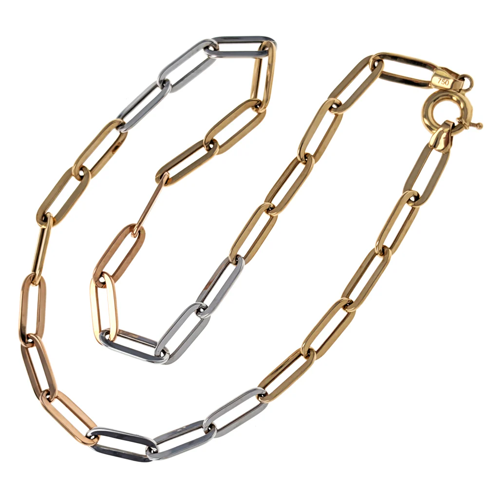 18K Yellow Rose and White Gold Paperclip Chain Necklace - Image 2