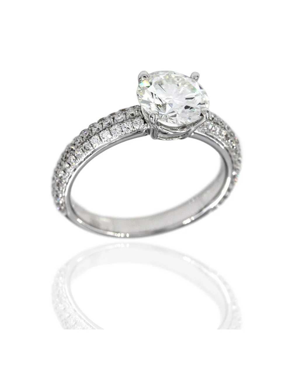 18KW GIA Certified Round Diamond Pave Solitaire Ring in 18KW