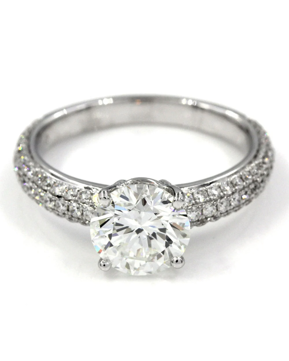 18KW GIA Certified Round Diamond Pave Solitaire Ring in 18KW - Image 2