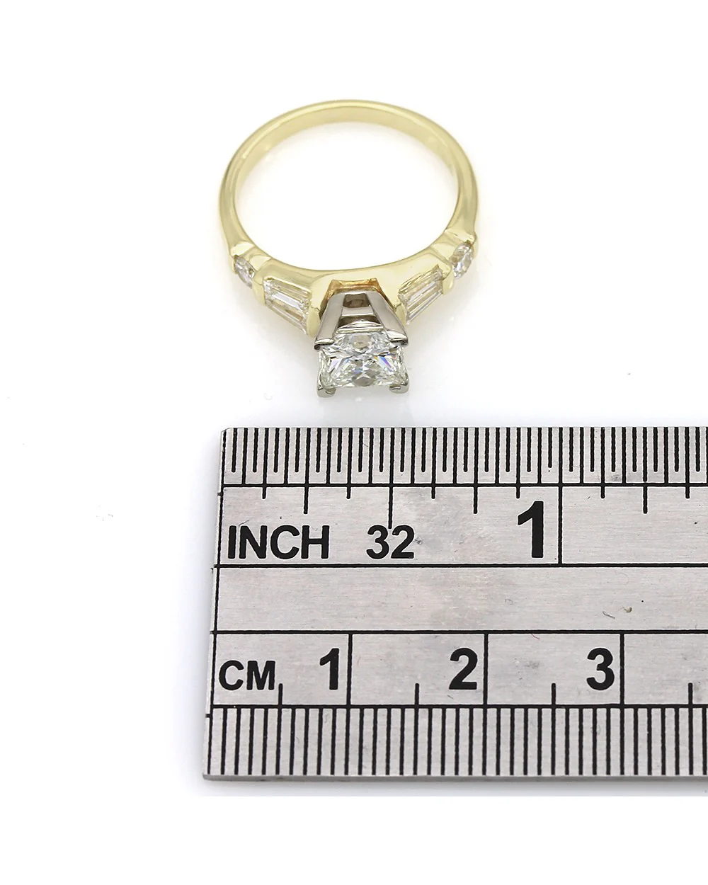 18ky Channel Set Round and Baguette Ring with 1.53ct Princess Center - Image 3