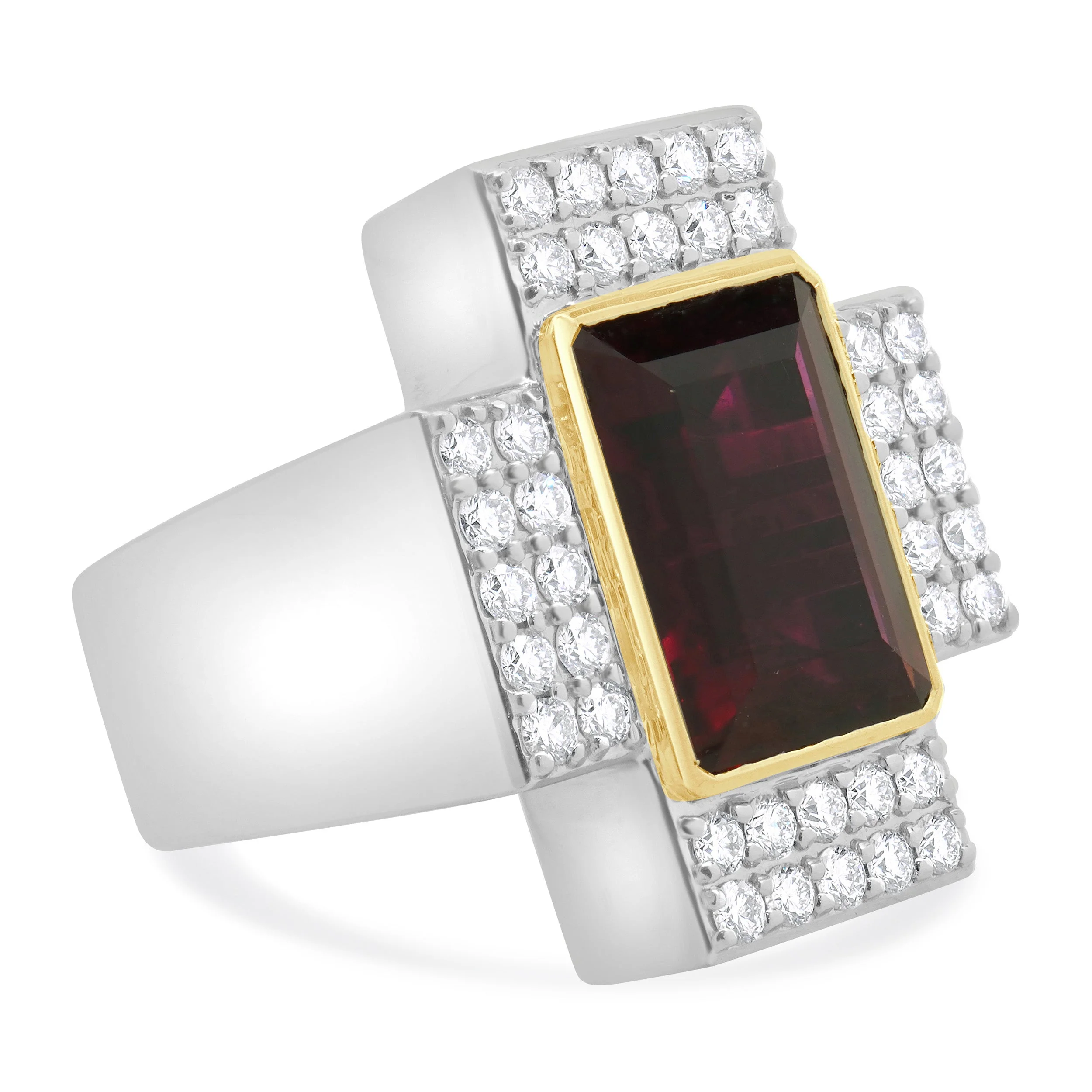 19 Karat White & Yellow Gold Rubellite Tourmaline and Diamond Cross Ring - Image 2