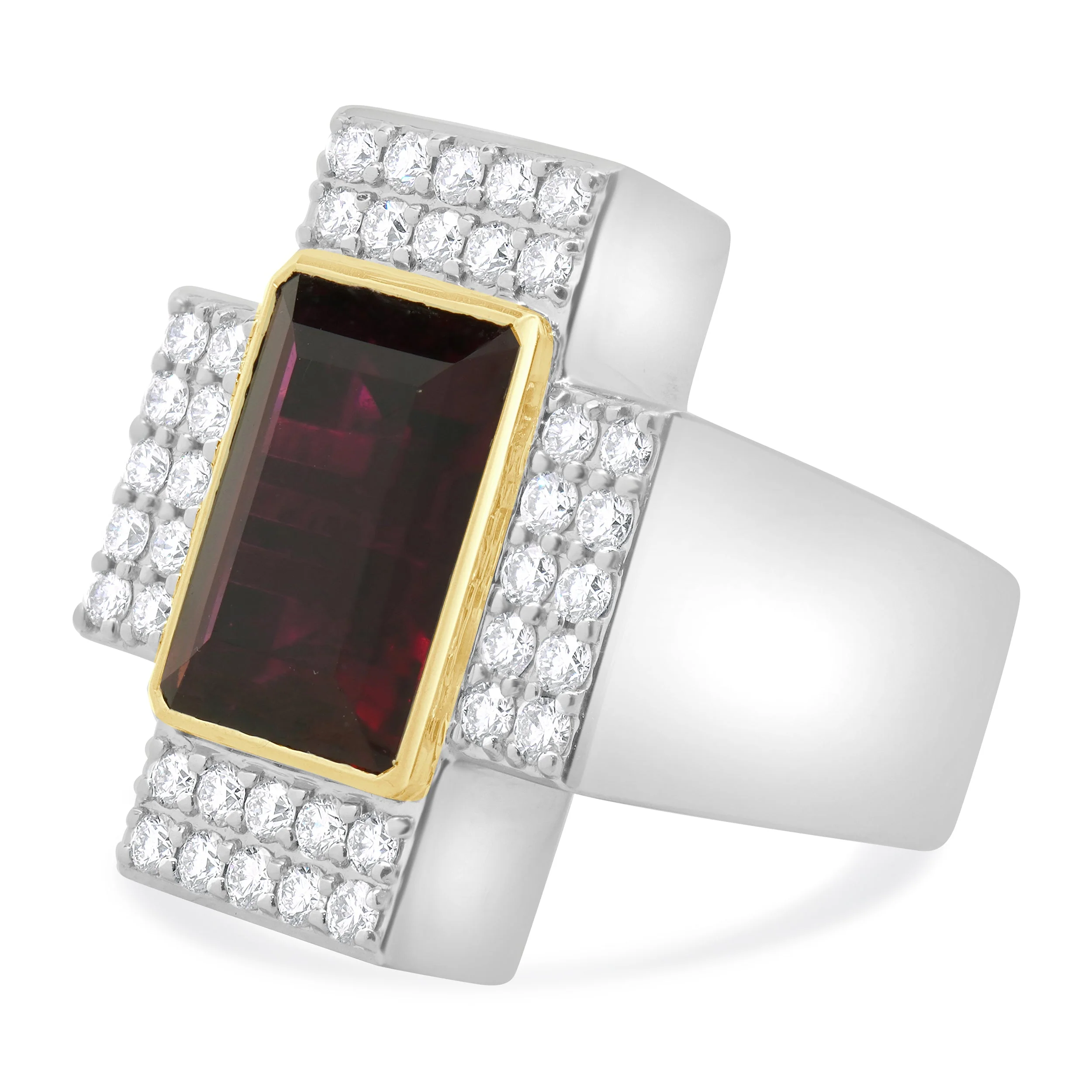 19 Karat White & Yellow Gold Rubellite Tourmaline and Diamond Cross Ring - Image 4