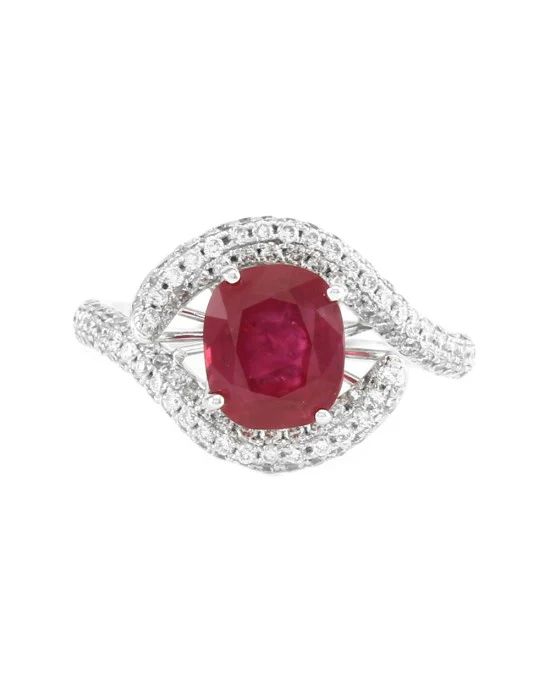 2.16ct GIA Certified Burmese Ruby & 1.20ctw Diamond Ring in 18K White Gold - Image 2