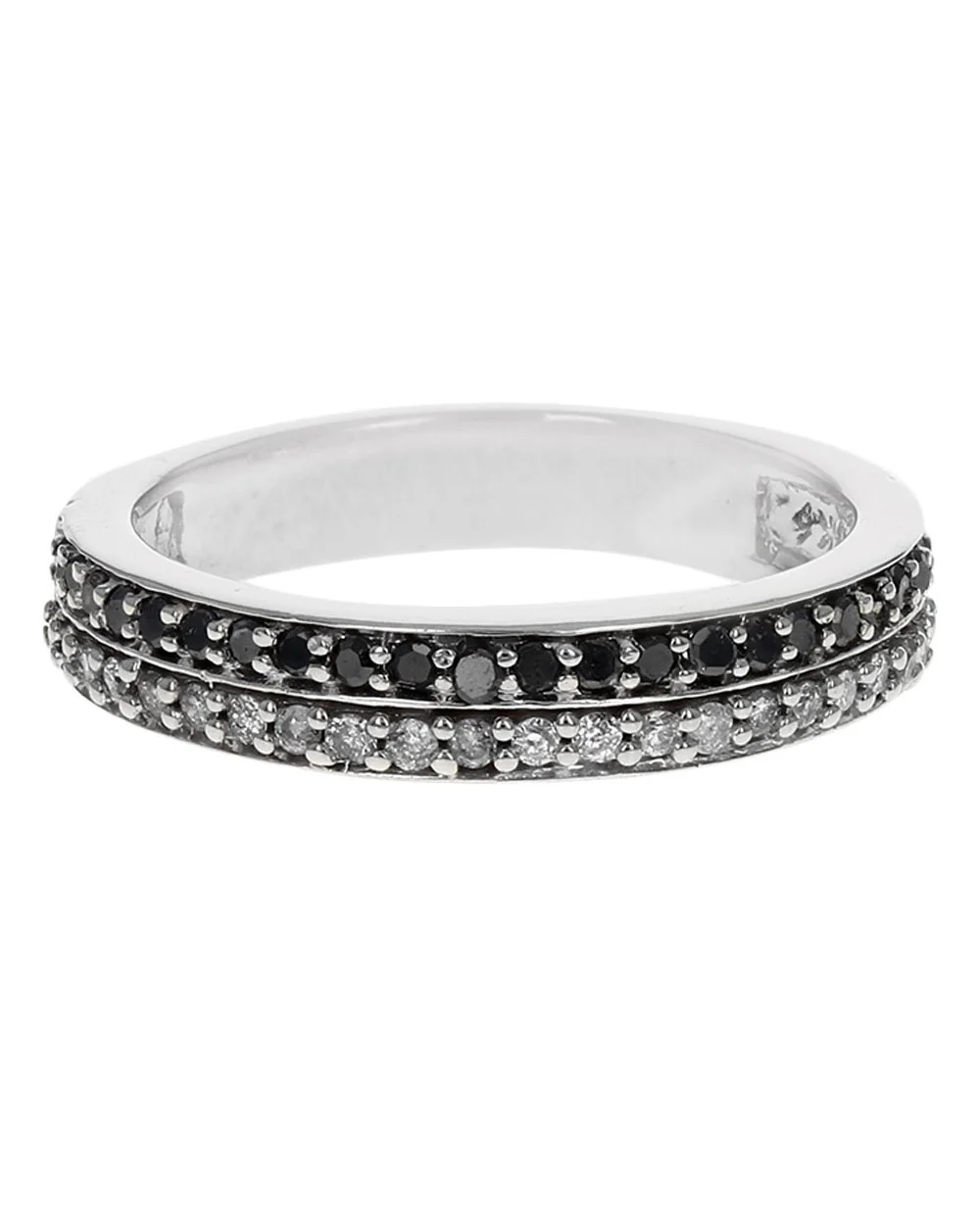 2 Row Black and White Diamond Ring in White Gold - Image 2