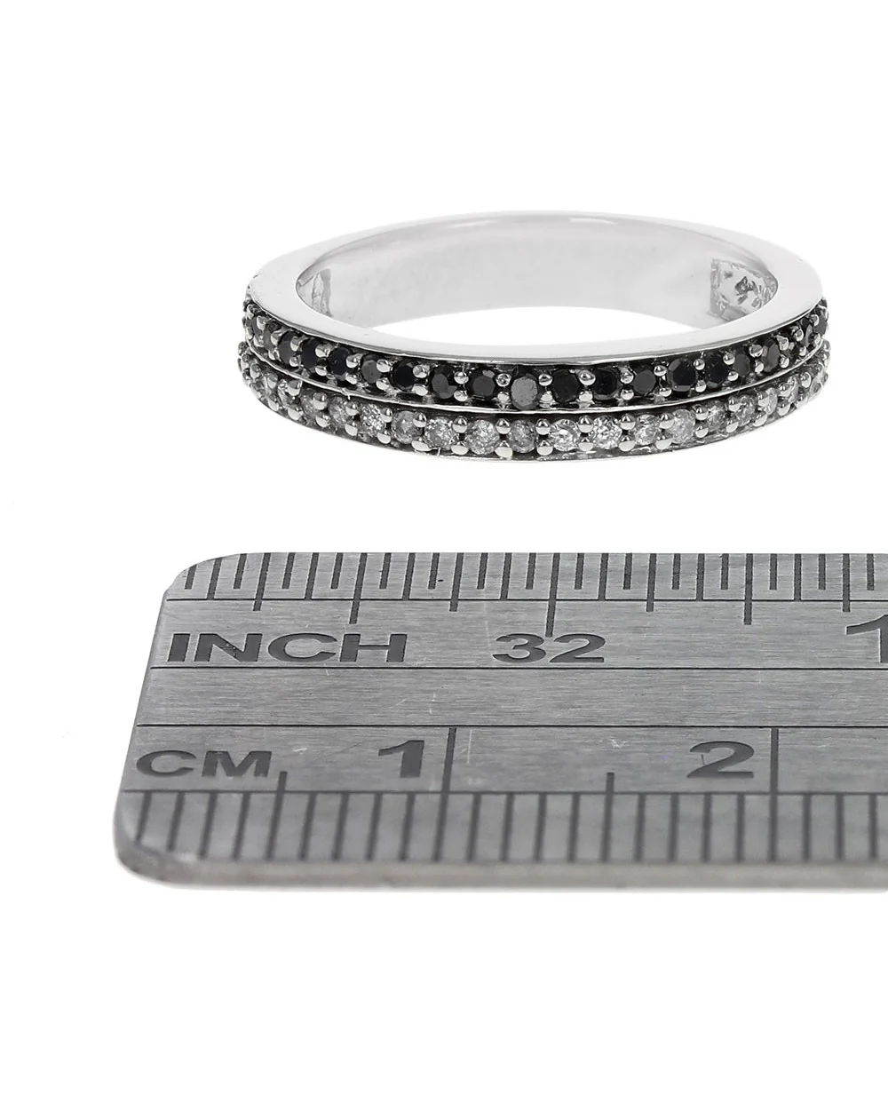 2 Row Black and White Diamond Ring in White Gold - Image 3