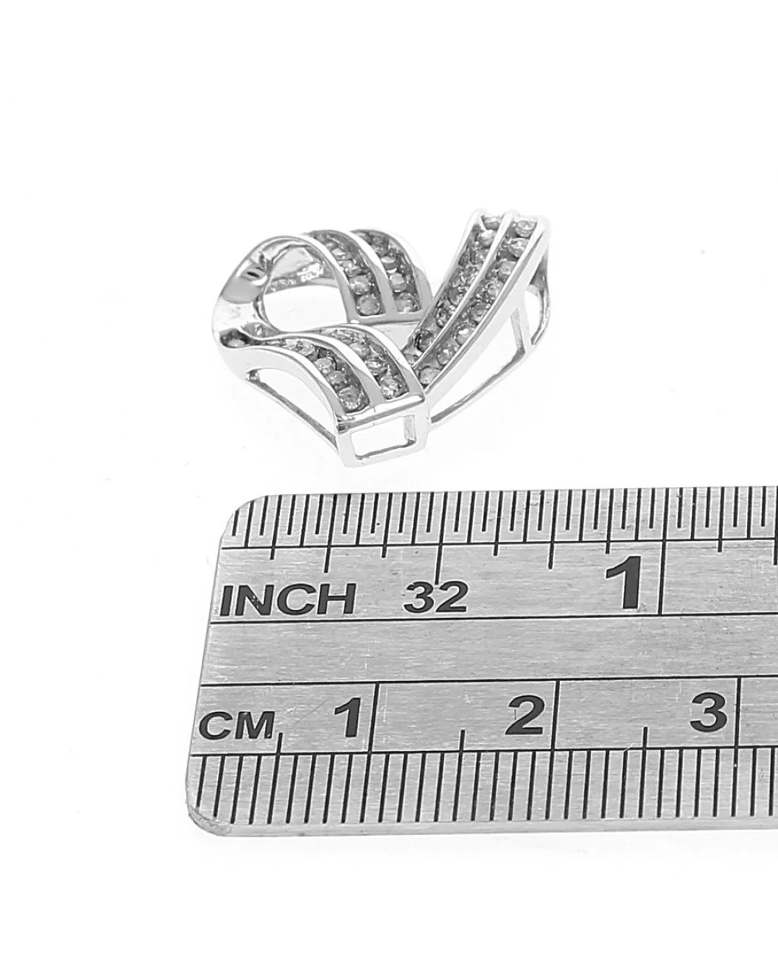 2 Row Diamond Crossover Open Heart Pendant in White Gold - Image 3