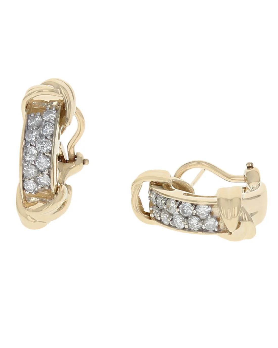 2 Row Diamond Fluted Accent Earrings in Yellow Gold - Image 2