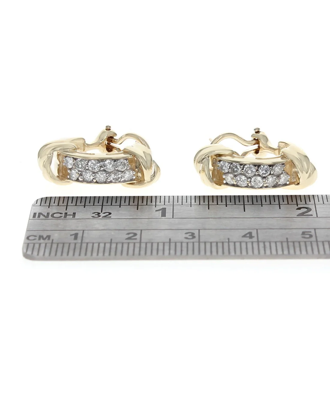 2 Row Diamond Fluted Accent Earrings in Yellow Gold - Image 3