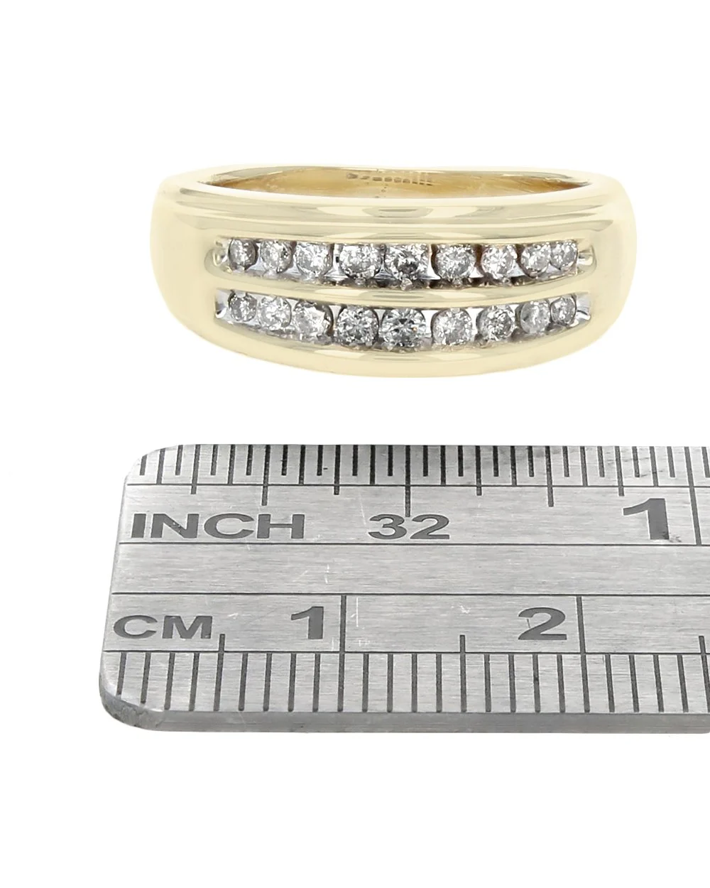 2 Row Diamond Fluted Accent Ring in White and Yellow Gold - Image 3
