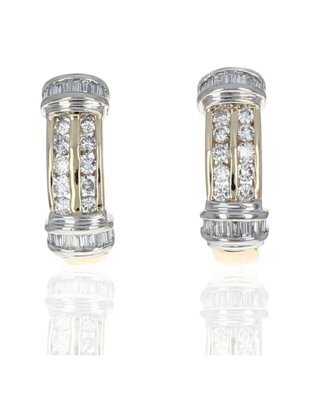 2 Row Round and Baguette Diamond J Earrings