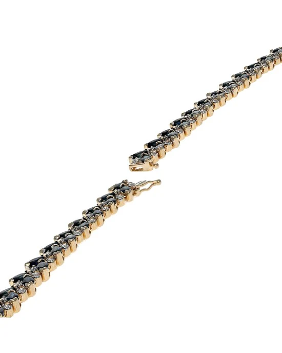 2 Row Staggered Blue Sapphire and Diamolnd Bracelet - Image 2