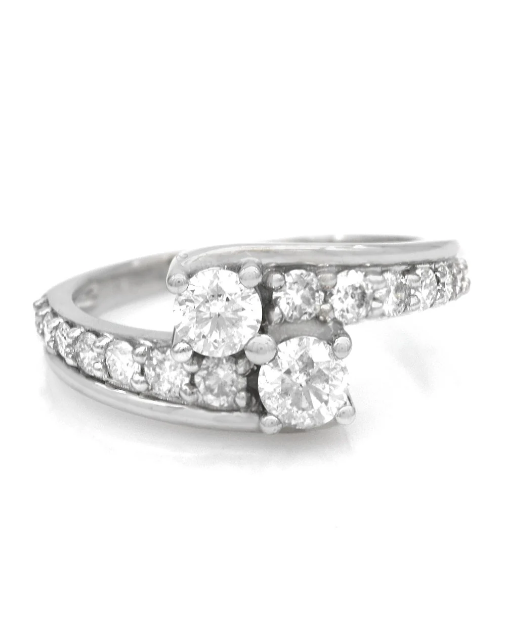 2 Stone Diamond Bypass Ring in White Gold - Image 2