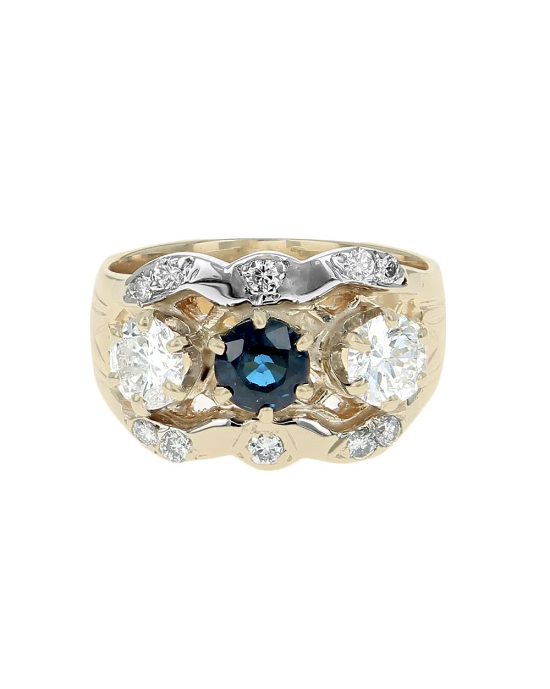2 Tone Alternating Diamond and Sapphire Diamond Flanked Band - Image 2