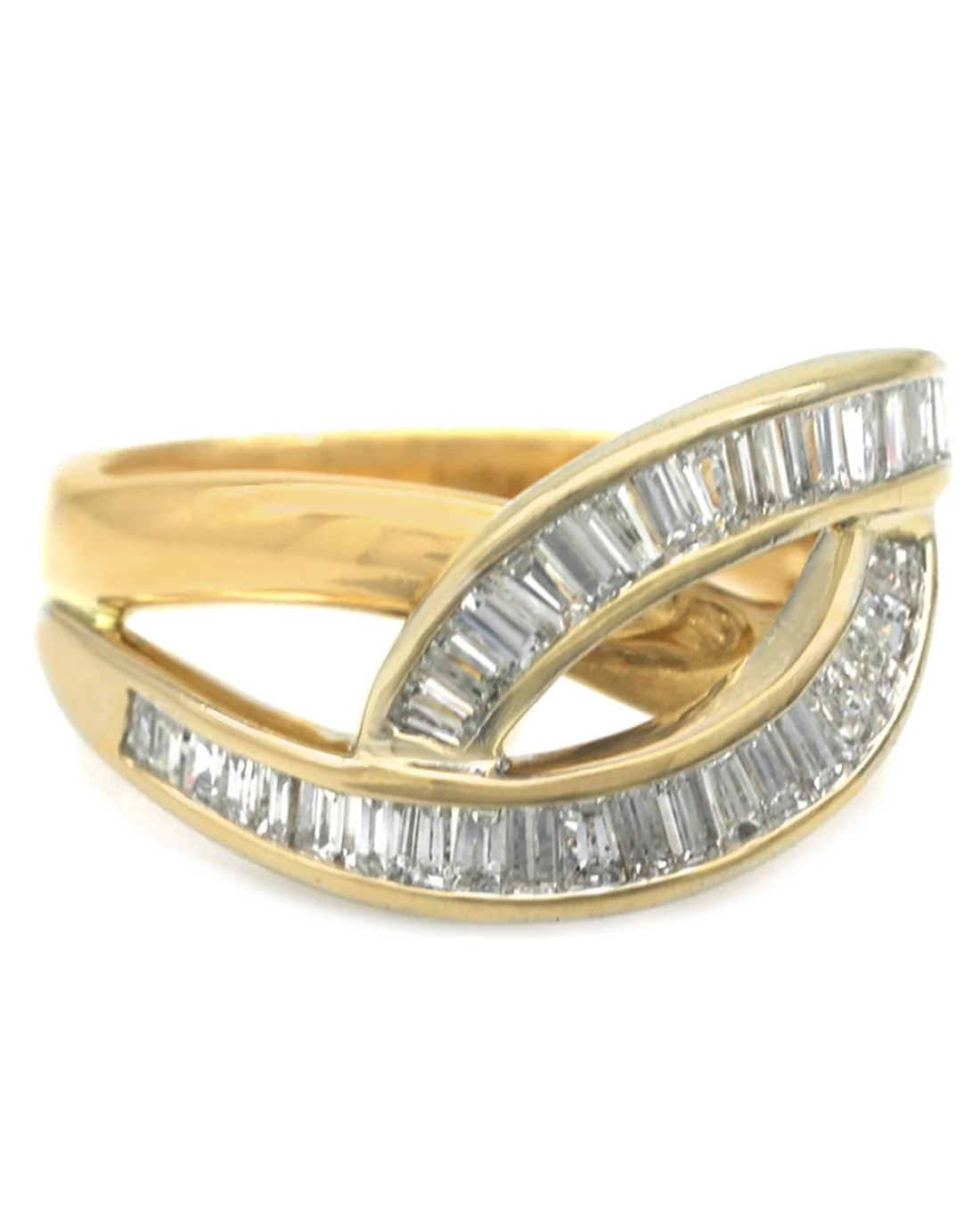 2 Tone Baguette Diamond Crossover Ring - Image 2