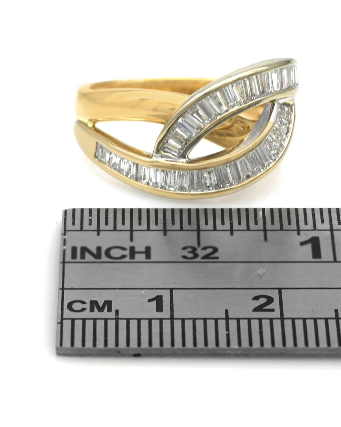 2 Tone Baguette Diamond Crossover Ring - Image 3