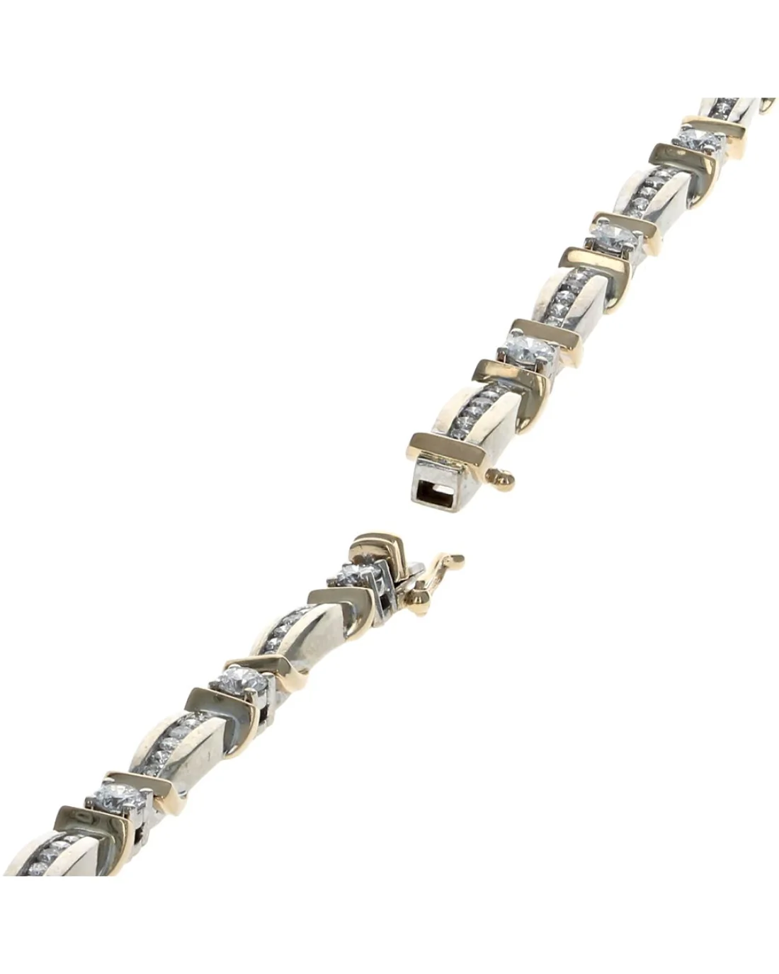 2 Tone Diamond Curved Link Inline Bracelet - Image 2