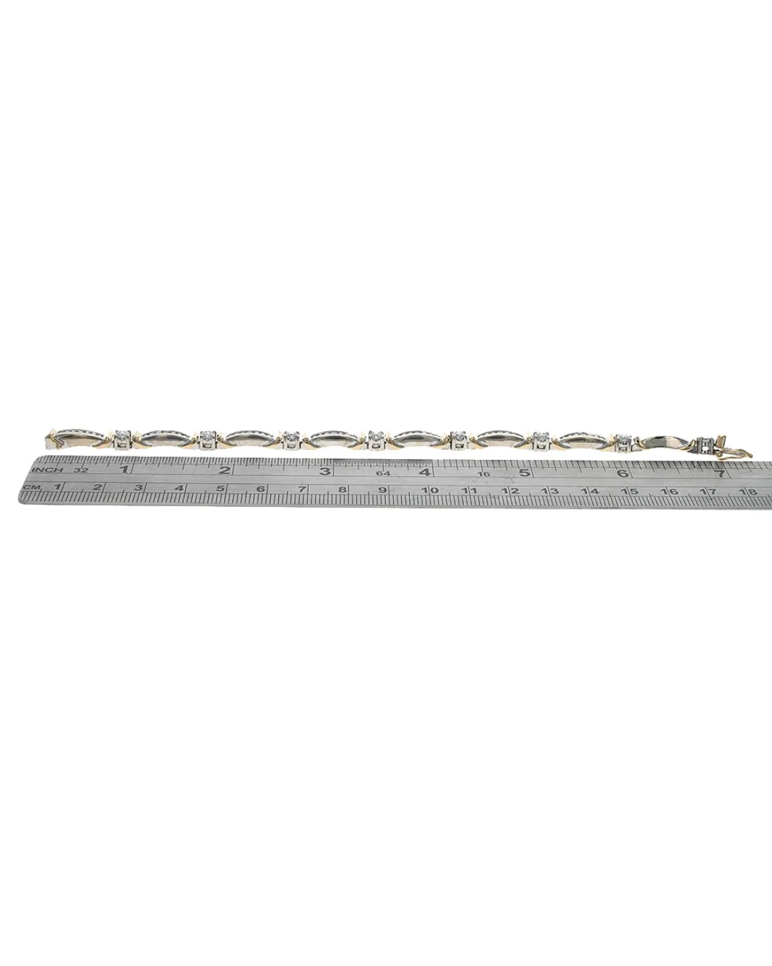 2 Tone Diamond Curved Link Inline Bracelet - Image 3