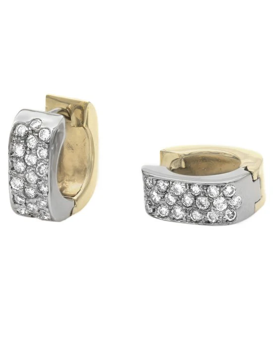 2 Tone Diamond Pave Square Huggie Earrings - Image 2
