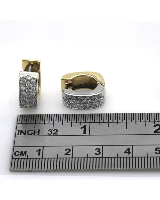 2 Tone Diamond Pave Square Huggie Earrings - Image 3