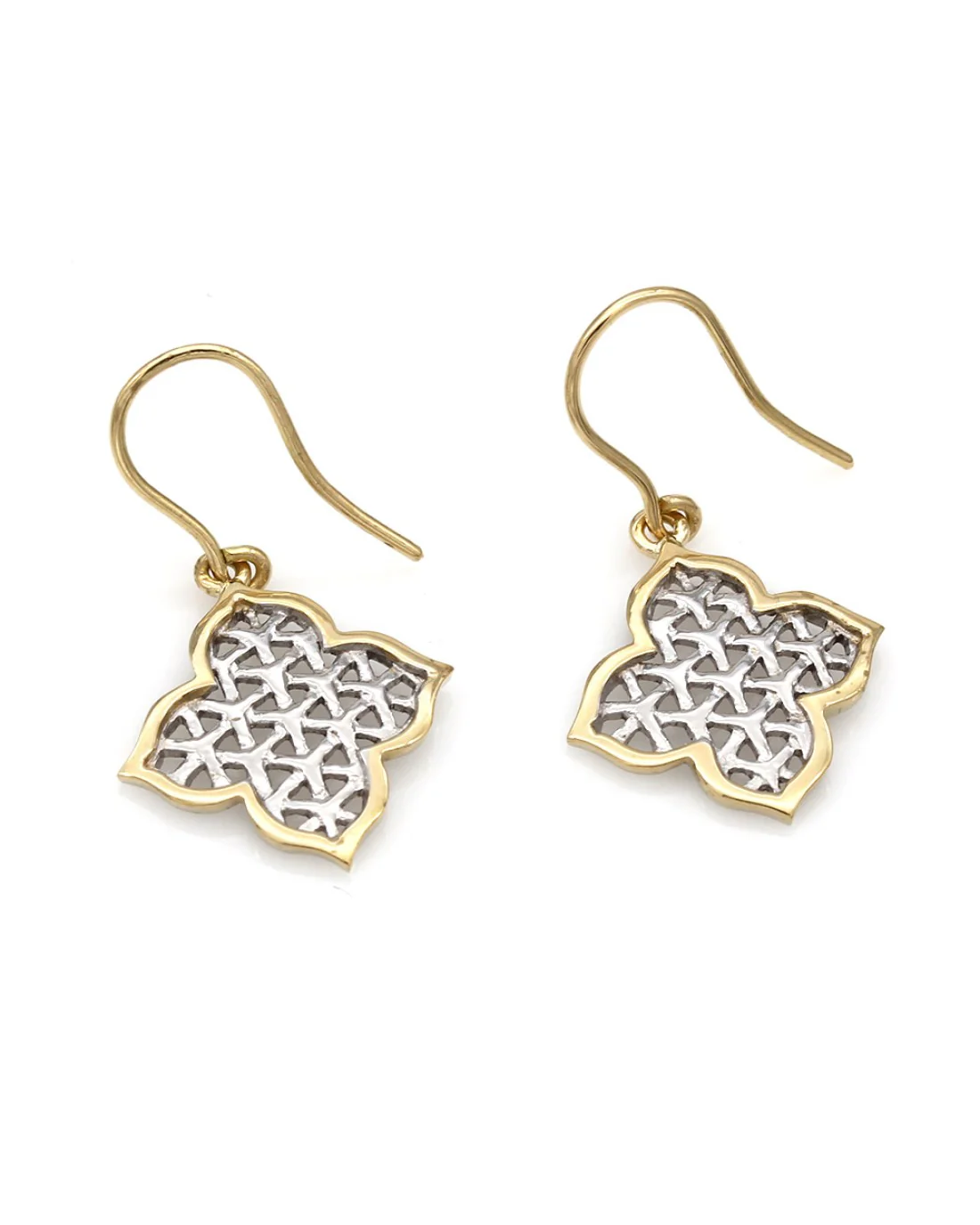 2 Tone Quatrefoil Drop Earrings - Image 2