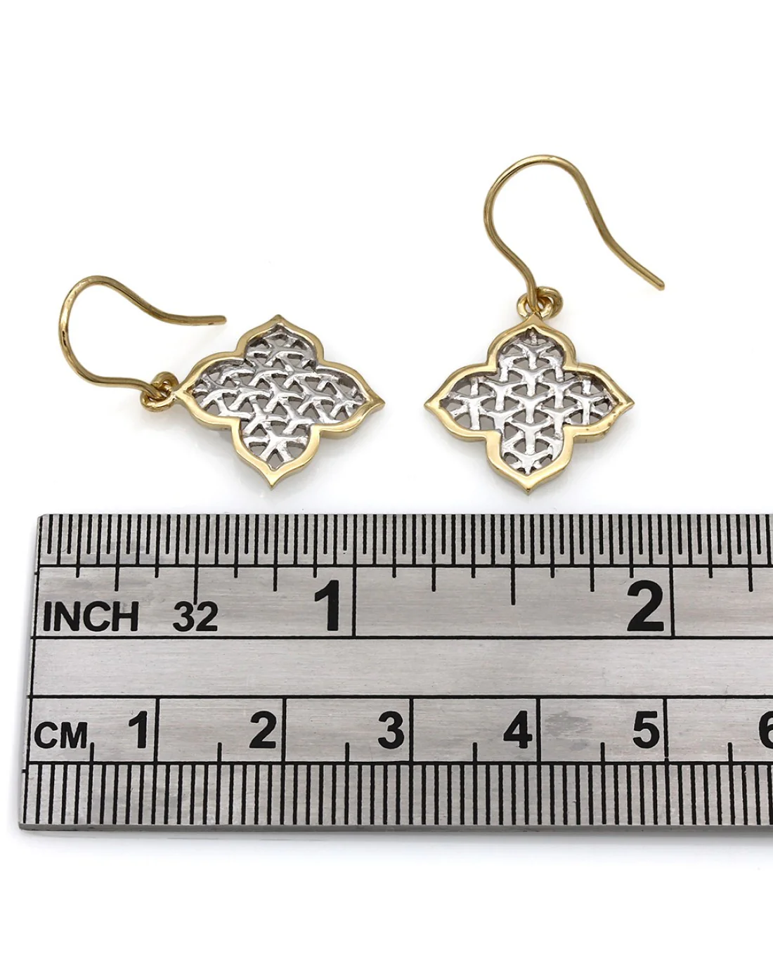 2 Tone Quatrefoil Drop Earrings - Image 3
