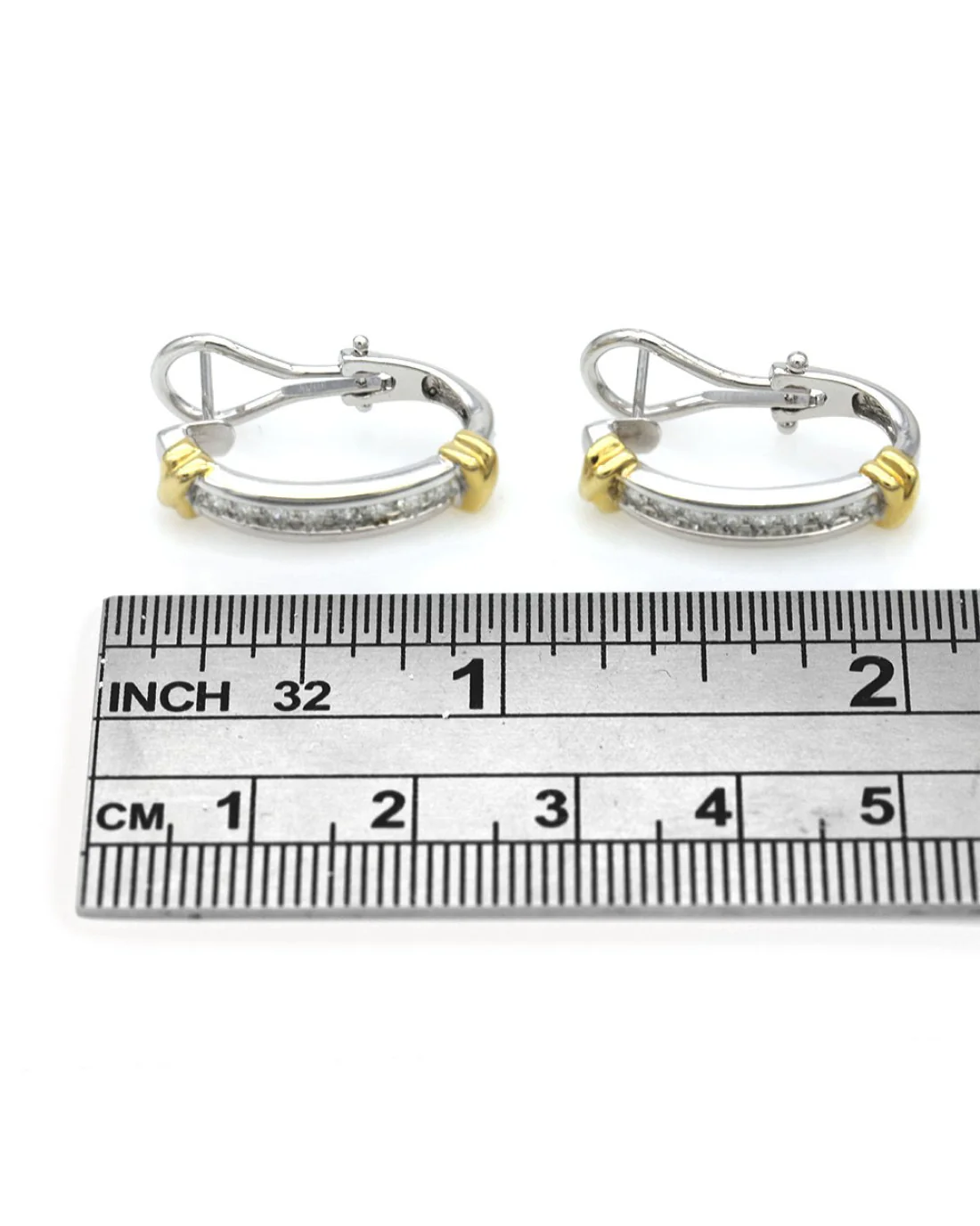 2 Toned Diamond J Earrings - Image 3
