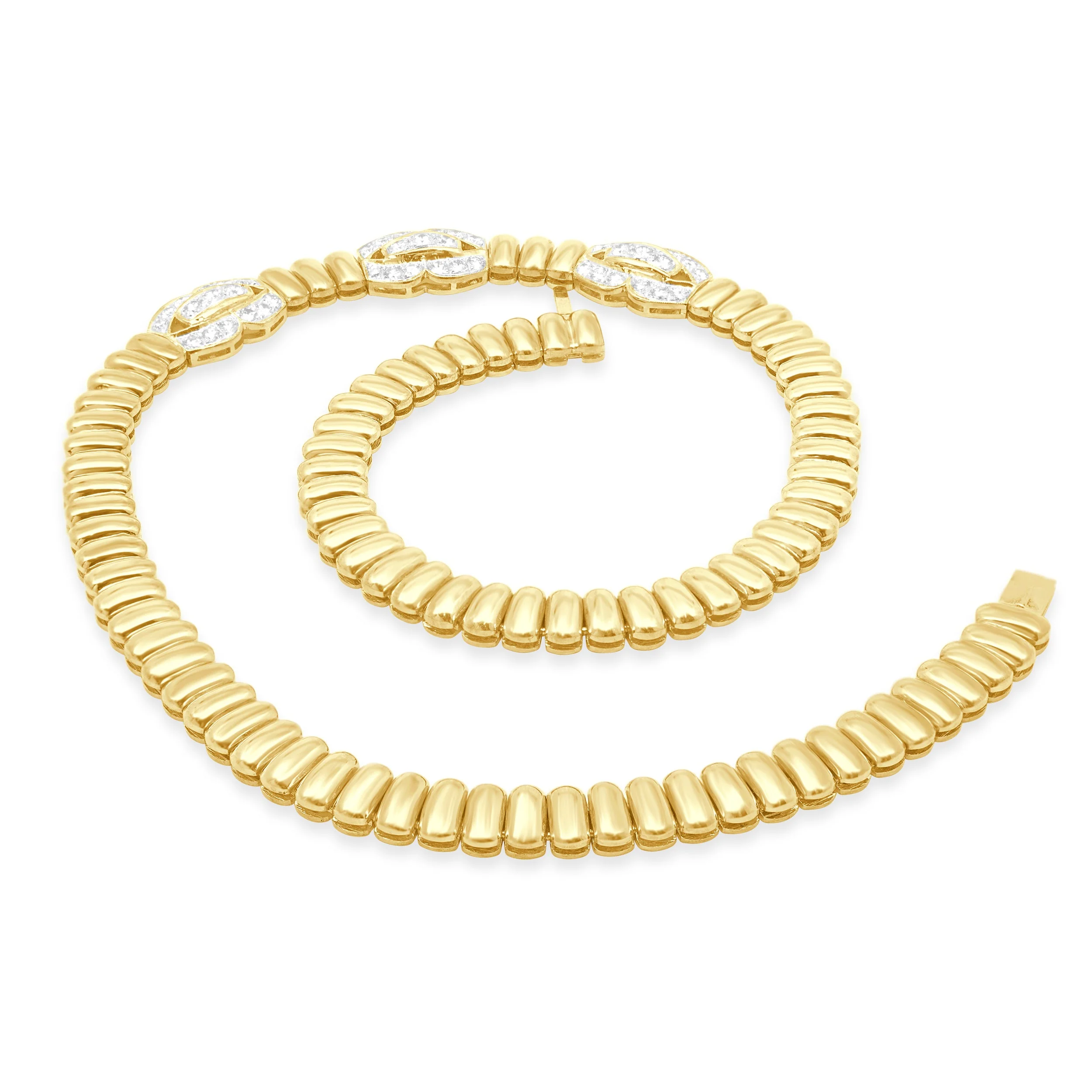 22 Karat Yellow Gold Link Style Diamond Collar Necklace - Image 4