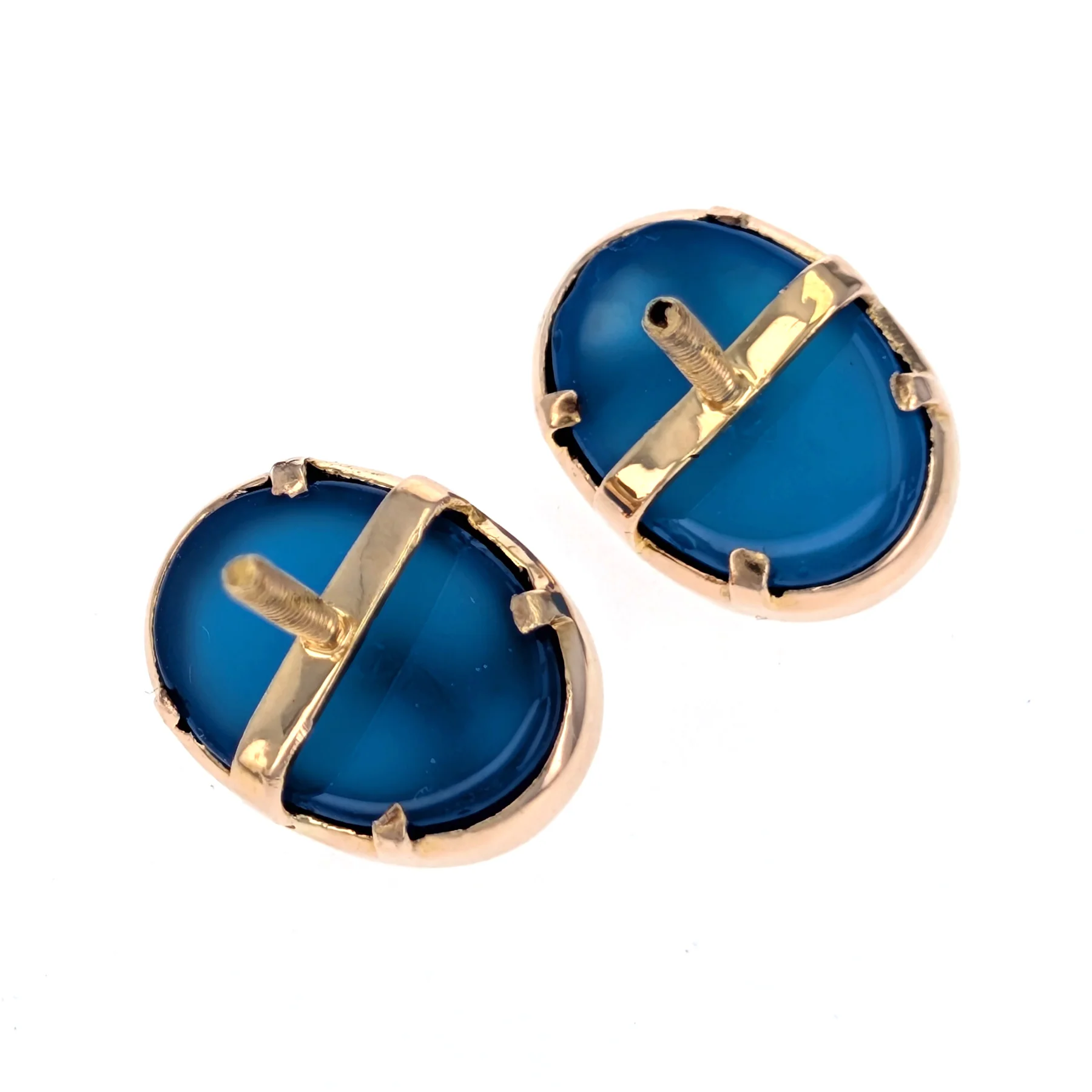 22K Yellow Gold Blue Stone & Diamond Earrings - Image 2