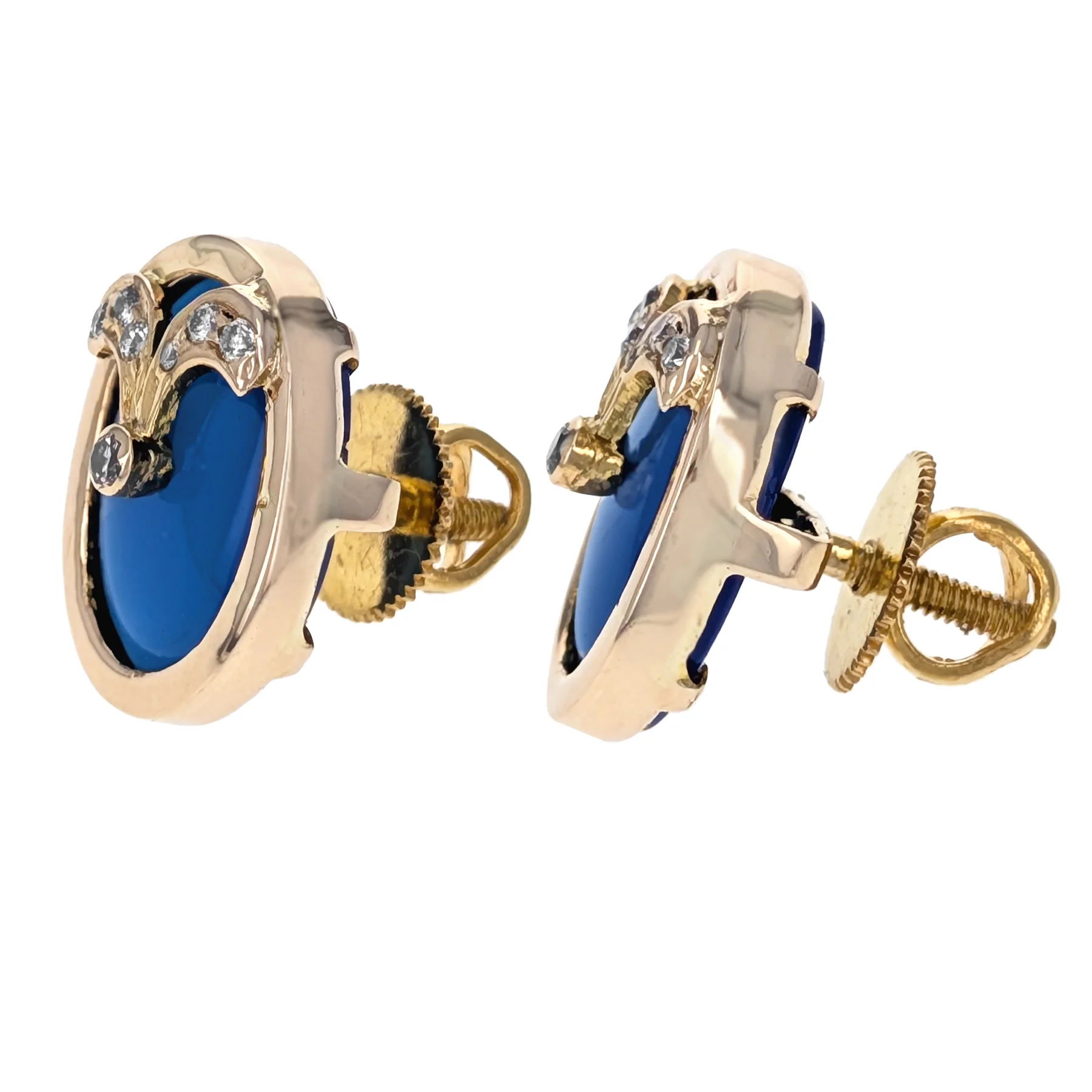 22K Yellow Gold Blue Stone & Diamond Earrings - Image 3