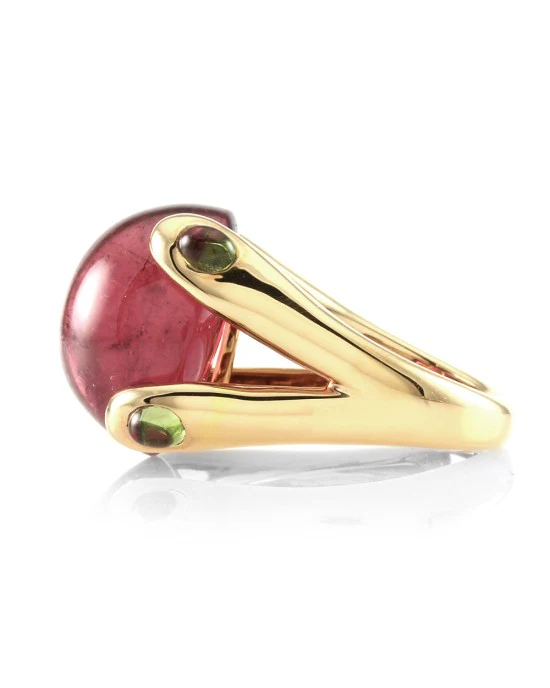 23.73ct Pink Tourmaline Ring w/ 1.07ctw Peridot Accents in 18K Rose Gold - Image 4