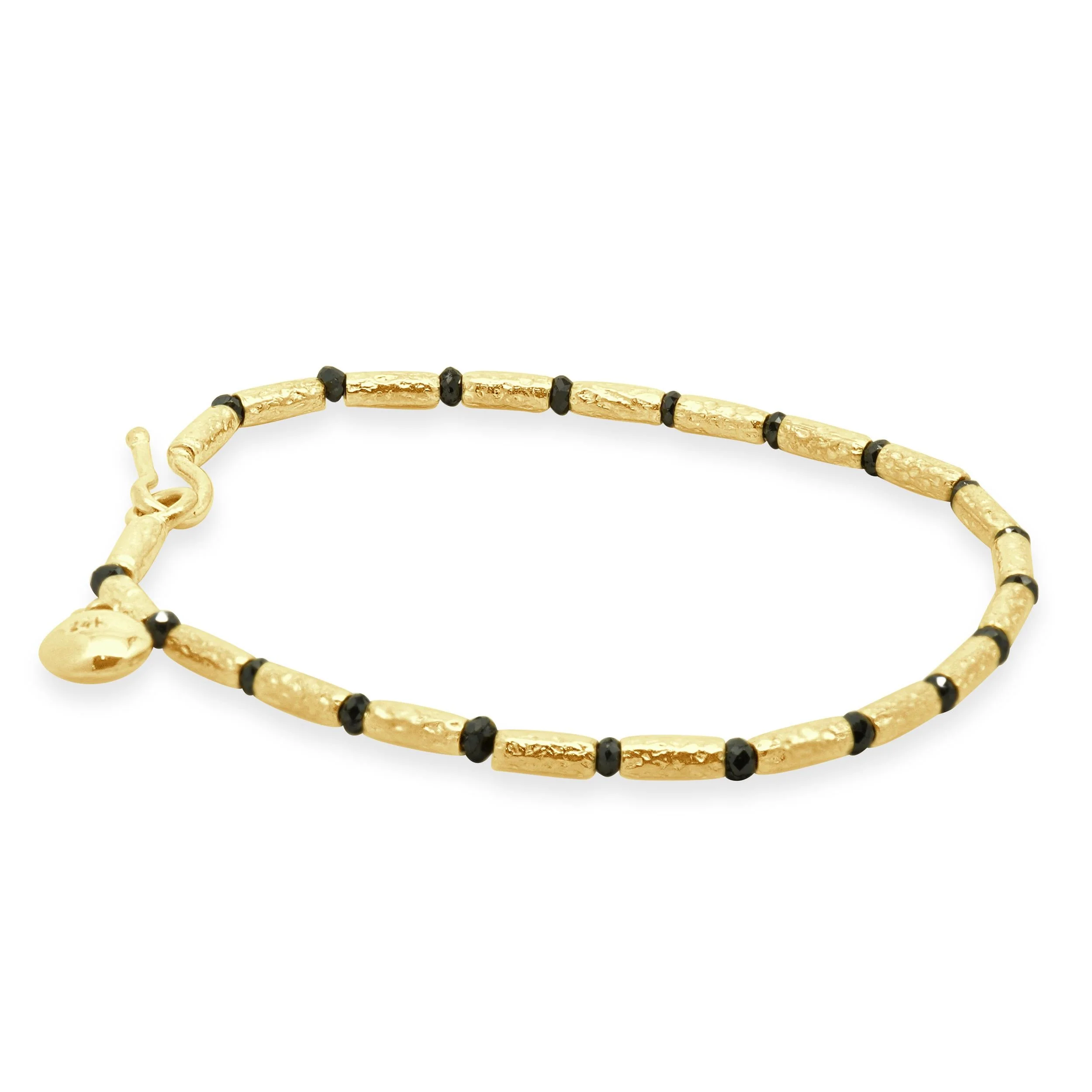 24 Karat Yellow Gold Black Diamond Beaded Station Bracelet