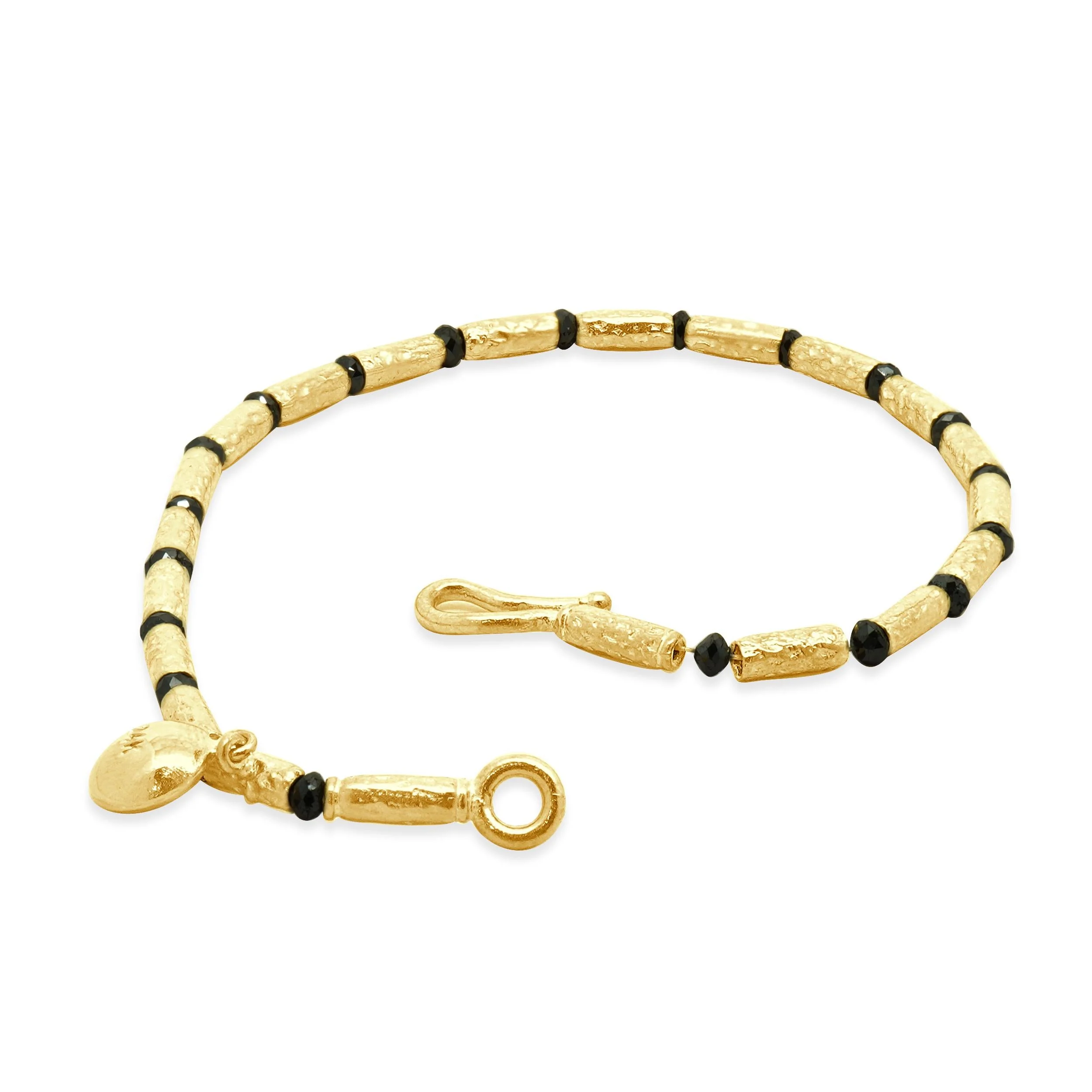 24 Karat Yellow Gold Black Diamond Beaded Station Bracelet - Image 3