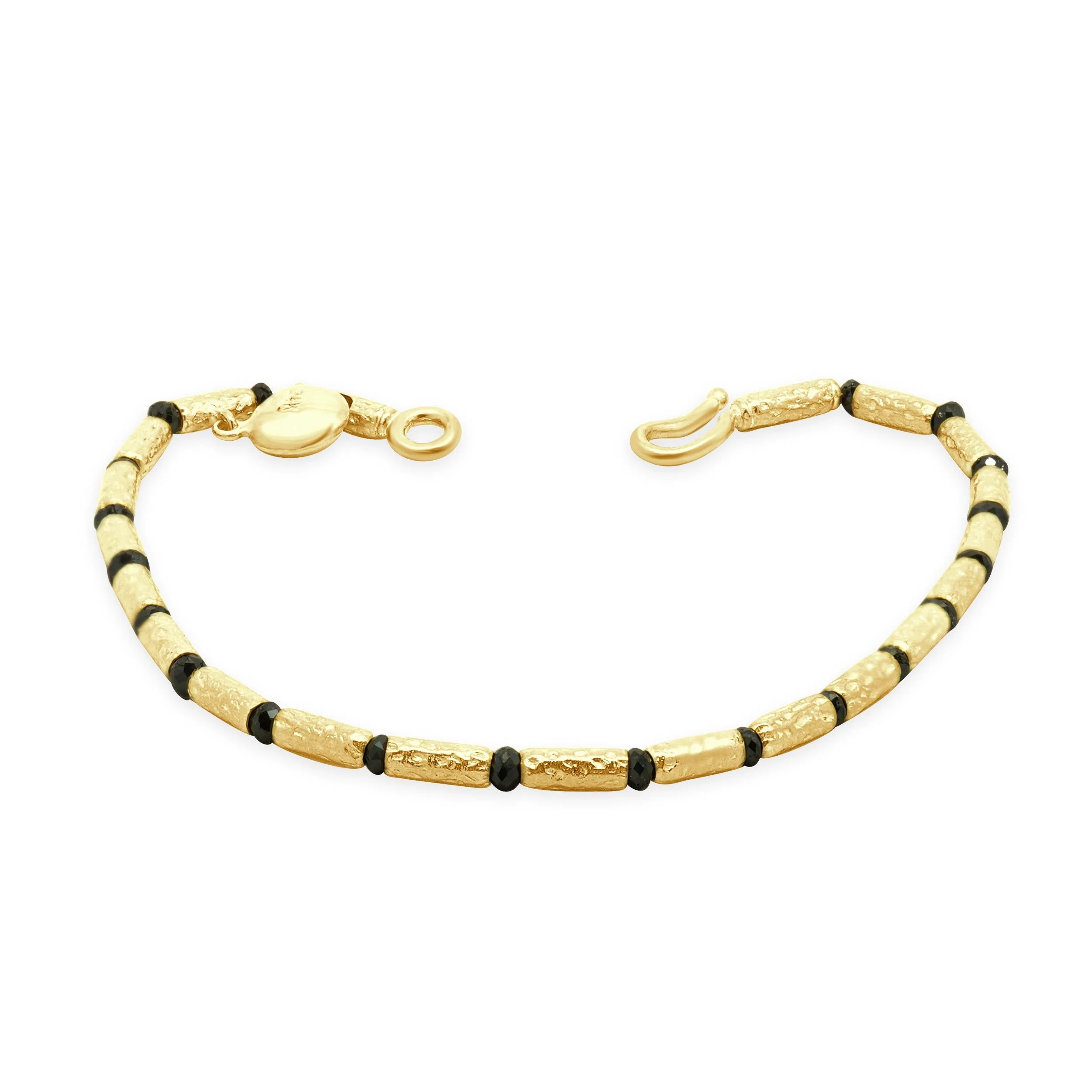 24 Karat Yellow Gold Black Diamond Beaded Station Bracelet - Image 4