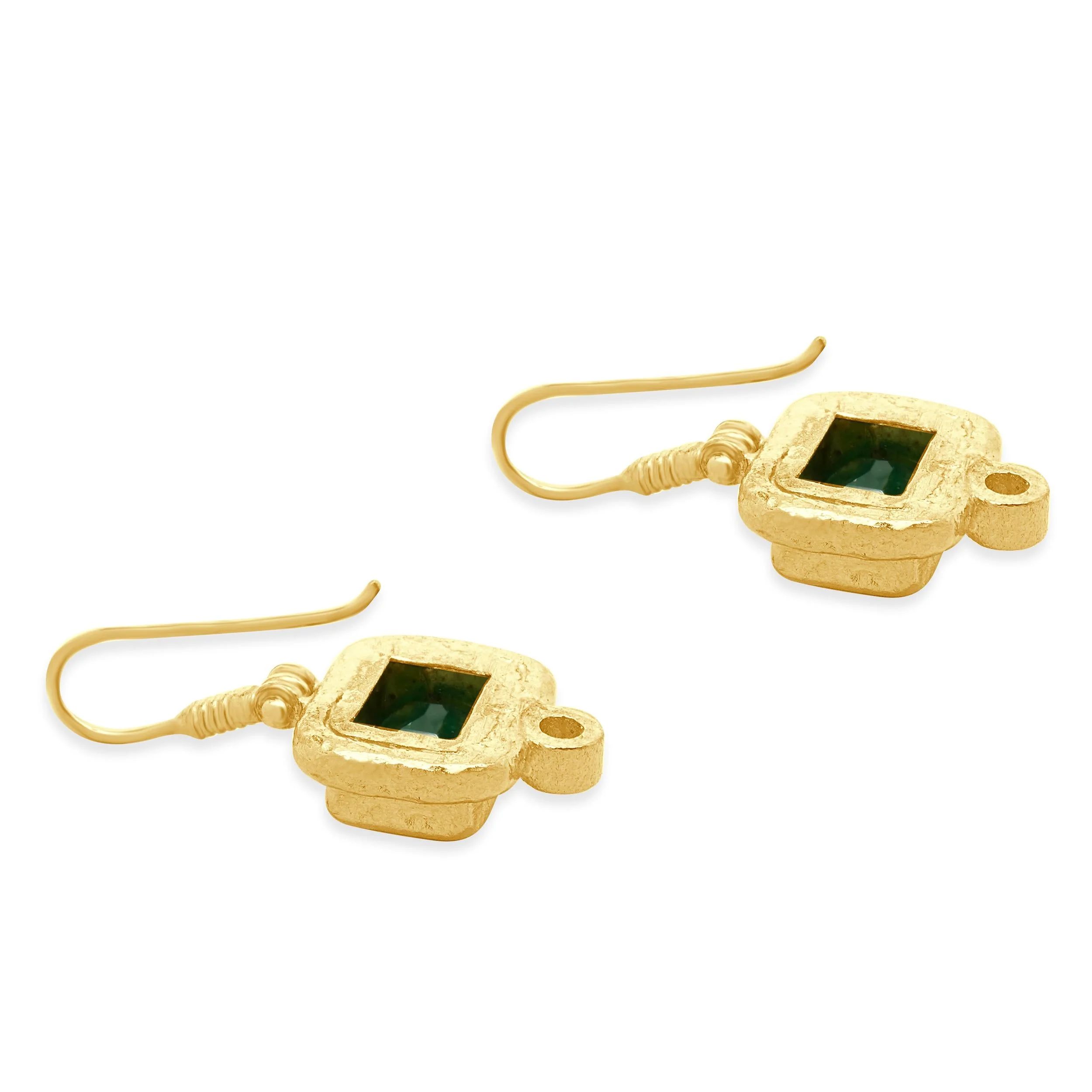 24 Karat Yellow Gold Emerald and Diamond Drop Earrings - Image 4