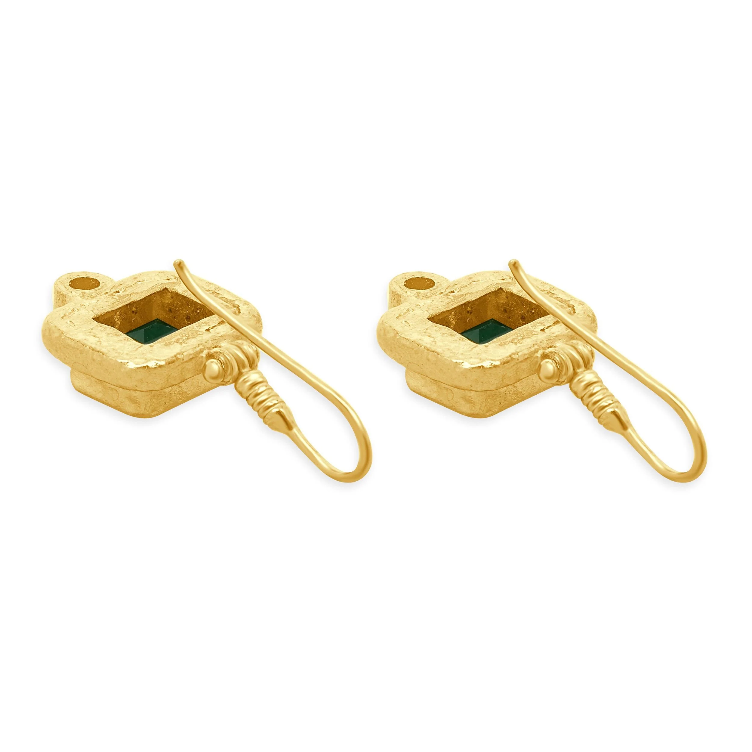 24 Karat Yellow Gold Emerald and Diamond Drop Earrings - Image 5