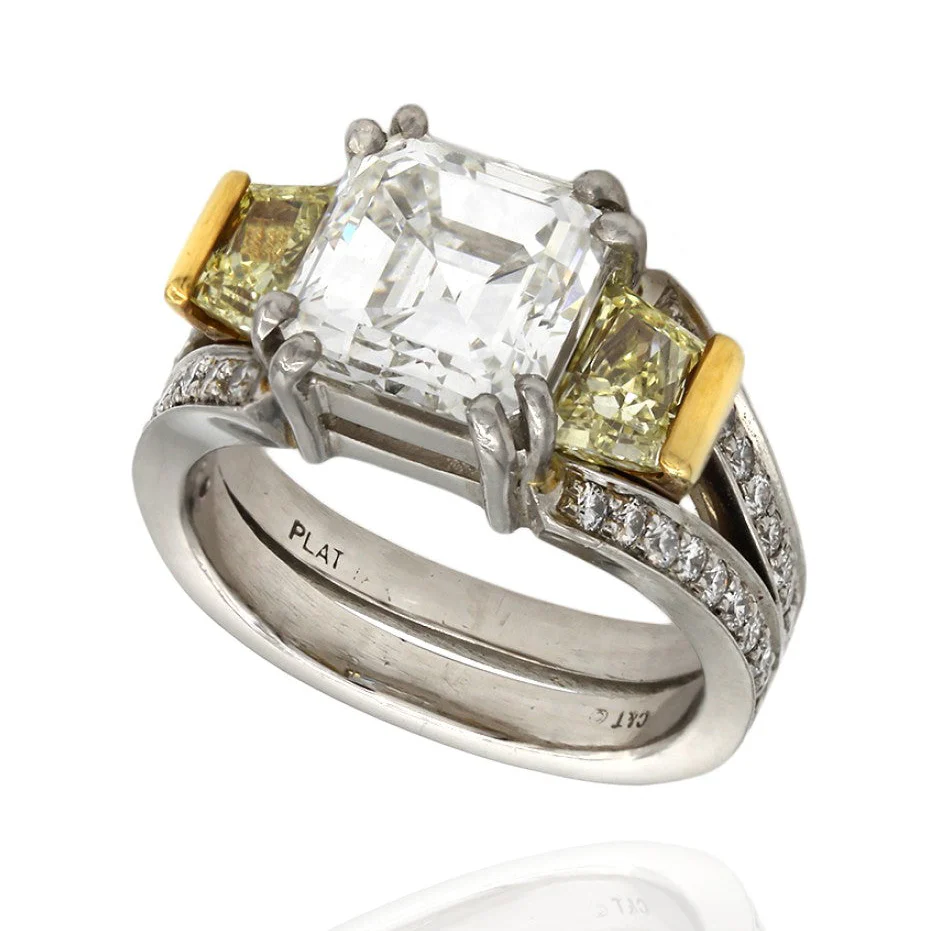 3.04ct VS1, H GIA Certified Asscher Cut Engagement Ring in Platinum/ 18KY Gold