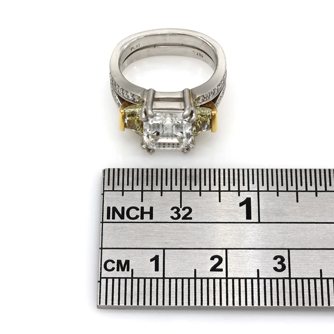 3.04ct VS1, H GIA Certified Asscher Cut Engagement Ring in Platinum/ 18KY Gold - Image 2