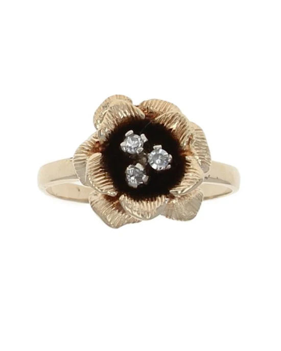 3 Diamond Antiqued Flower Ring - Image 2