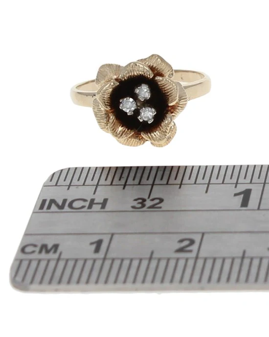 3 Diamond Antiqued Flower Ring - Image 3