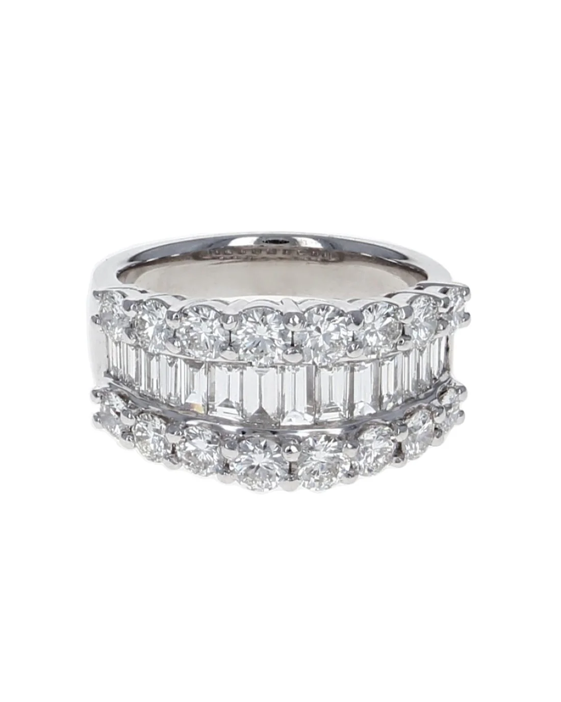 3 Row Alternating Round and Baguette Diamond Ring in Platinum - Image 2